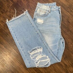 SHEIN Light Blue Distressed Boyfriend Jeans